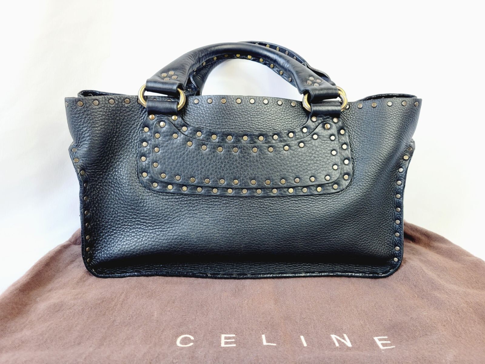 バッグ CELINE HAIRCALF LEATHER BOOGIE HAND BAG CELINE Leather Haircalf Boogie Bag Hand Bag Black Studs Gold