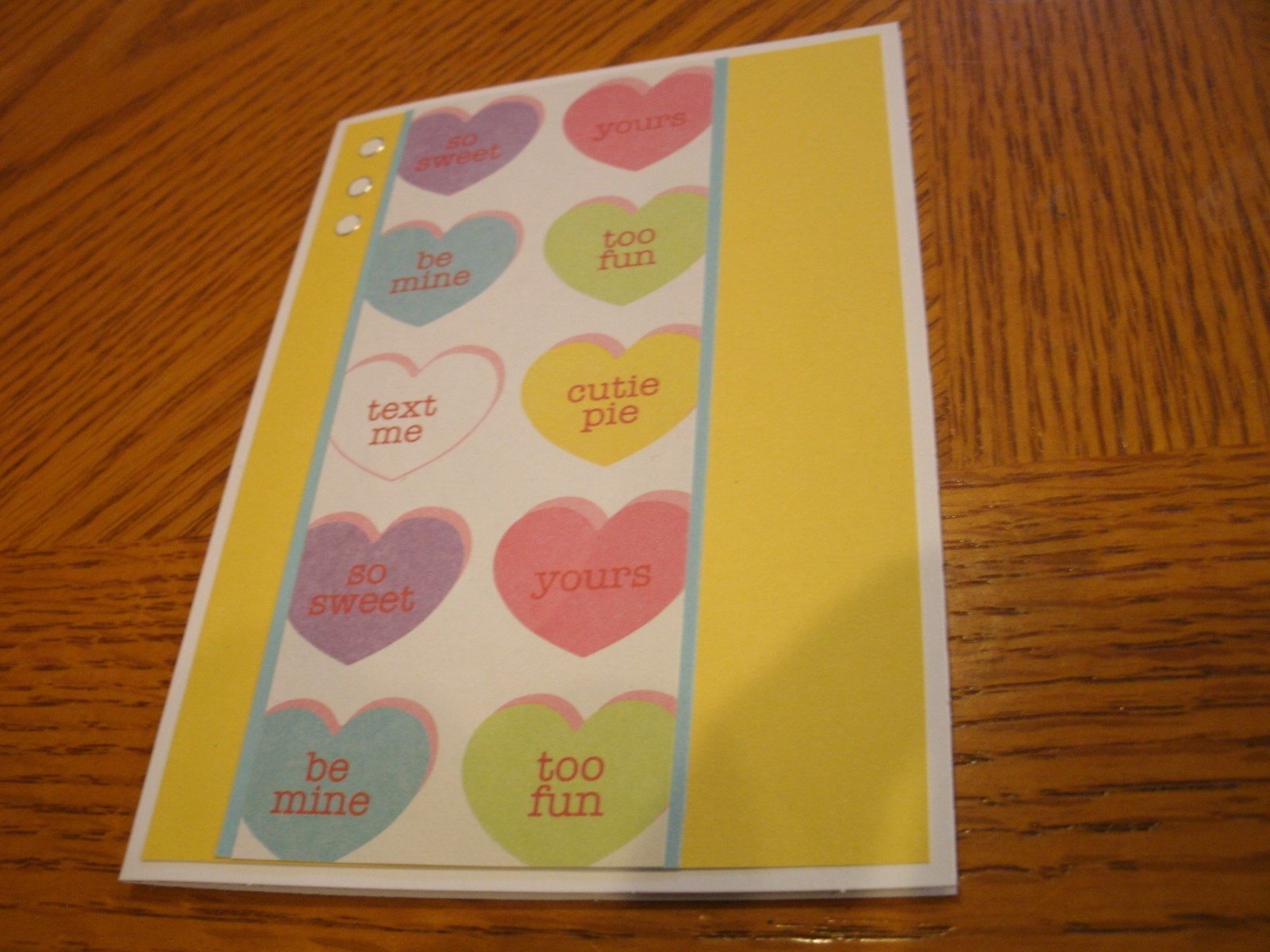 Conversation Heart Handmade Card & Envelope Yellow, blue & 3 white Jewel Dazzles