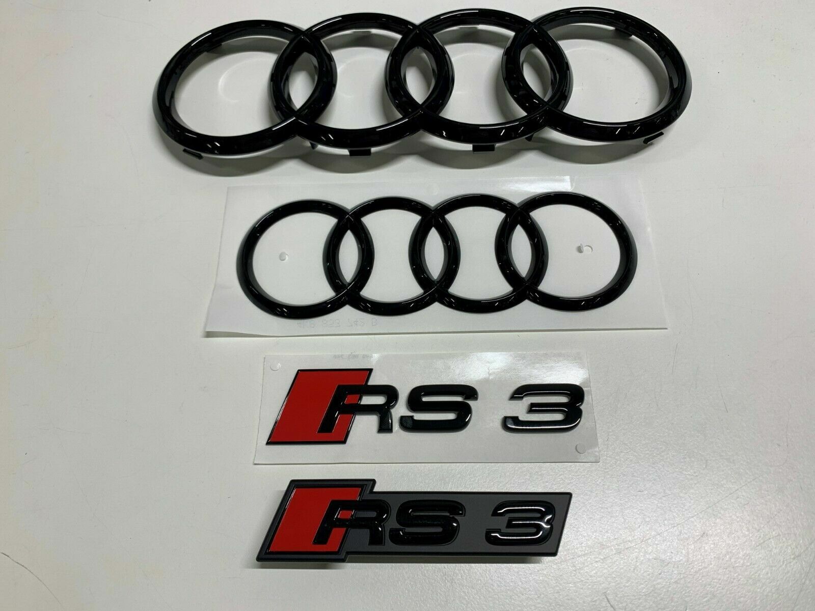 Audi RS3 Rings Front Rear Emblems Glossy Black Set Genuine New eBay