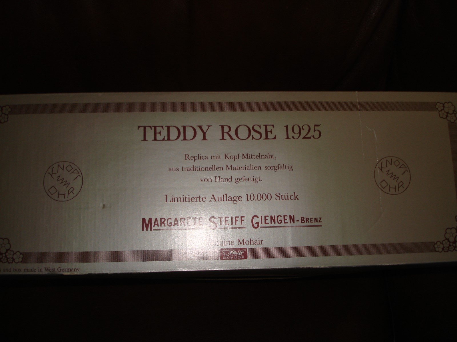 Steiff Teddy Bear Rose 1925 Replica LE Cert-Box 008207 16
