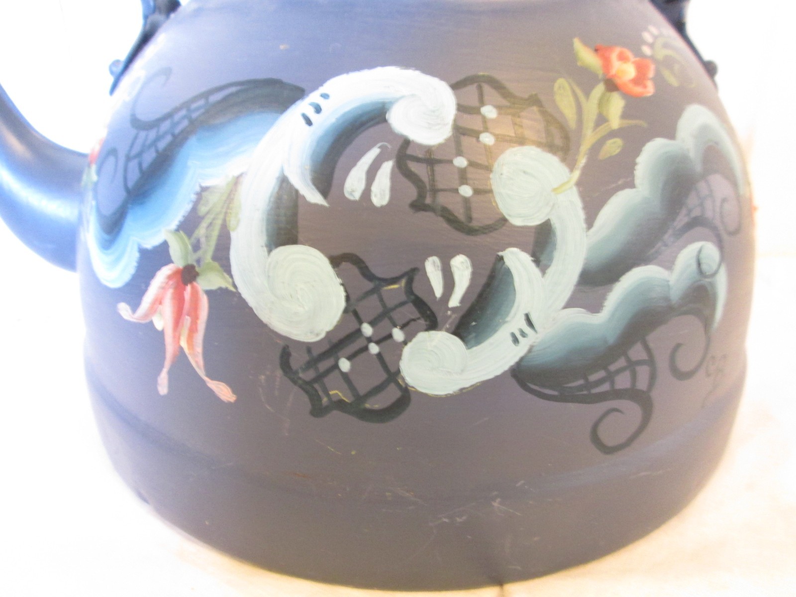 Rosemaling Teakettle Handpainted Folk Art Norwegian Scandinavian Decor Metal