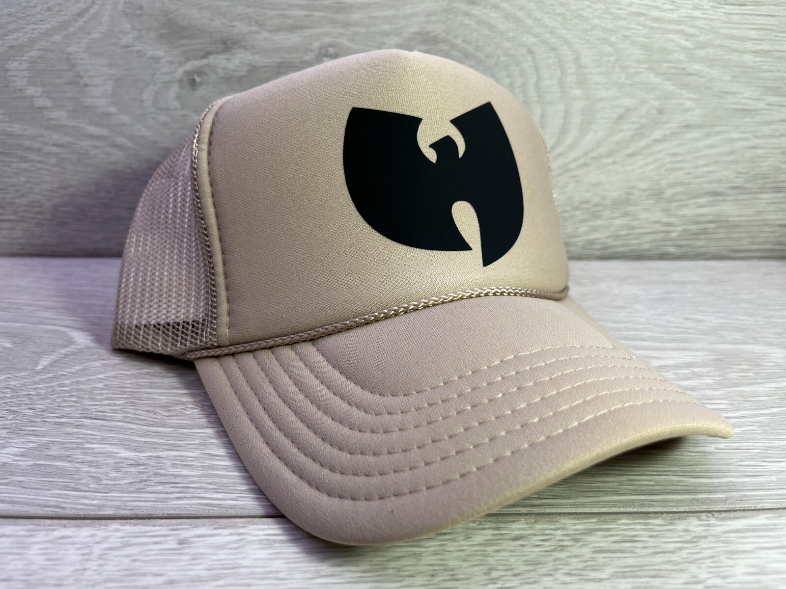 NEW WU TANG CLAN CREAM BLACK HAT 5 PANEL HIGH CROWN TRUCKER
