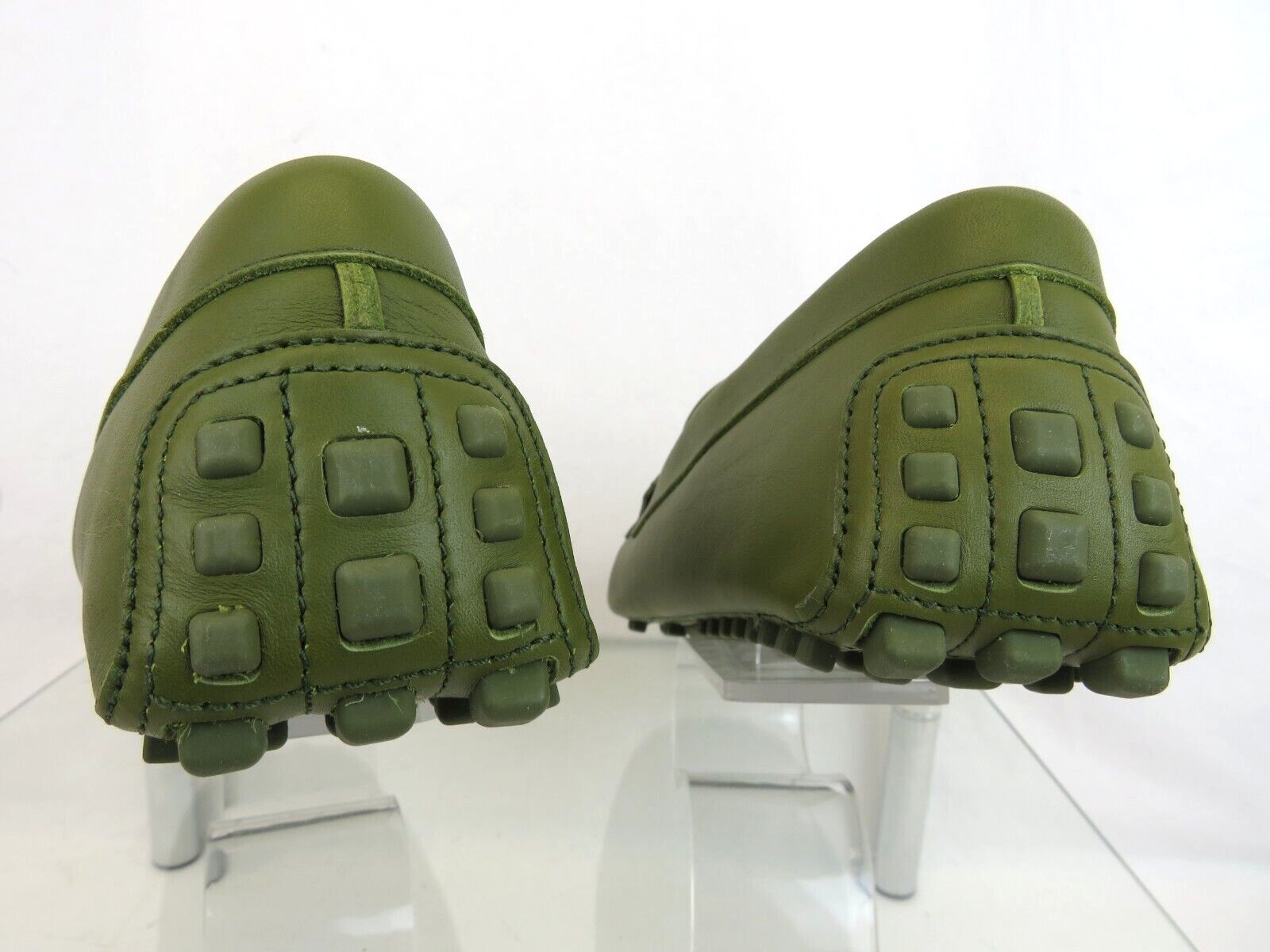 Pre-owned Gucci 692379 Olive Green Leather Gg Logo Moccasin Driving Loafers 10 / Us 11