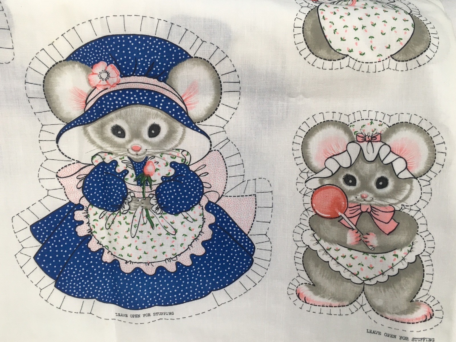 Vtg1970's Mouse Family Cut Out Fabric Pattern Pillow/Doll Springs Mills #7570-T1