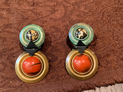 Dannah  Gripoix Mixed Media Metal Mixed Stone Earrings Handcrafted Industrial