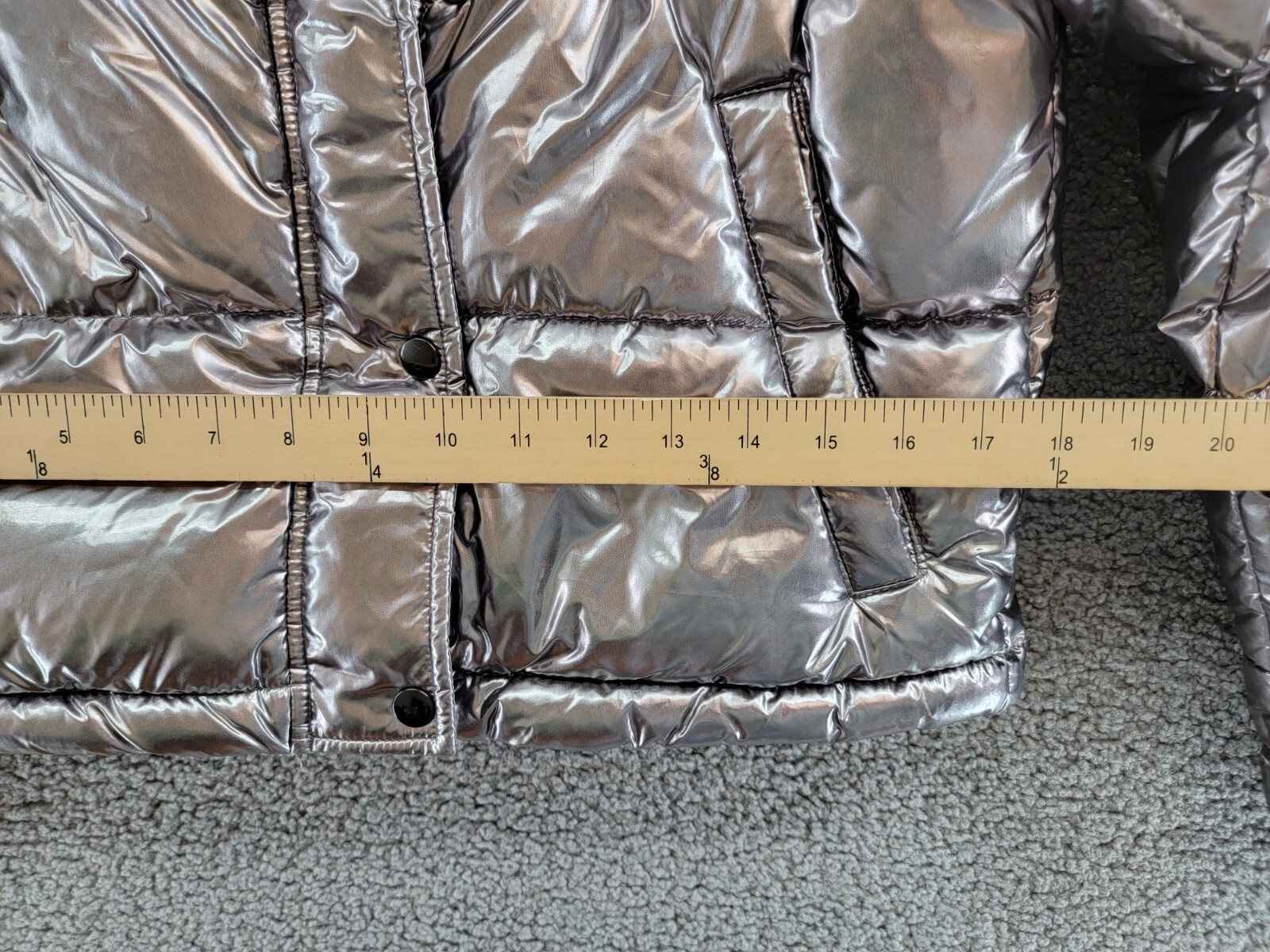 AQUA Metallic Puffer Coat Women's XS Metal Quilted Side Pockets Snap Zip Closure - Picture 7 of 17