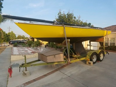 Soling 27 racing sailboat with custom tandem trailer