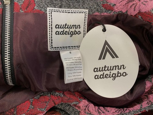 Pre-owned Autumn Adeigbo $795  Women Gray Wool Felisha Asymmetric Floral Dress Size 8
