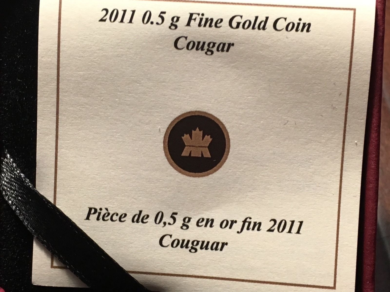 2011 Cougar' Proof 25-Cent .9999 Fine Gold