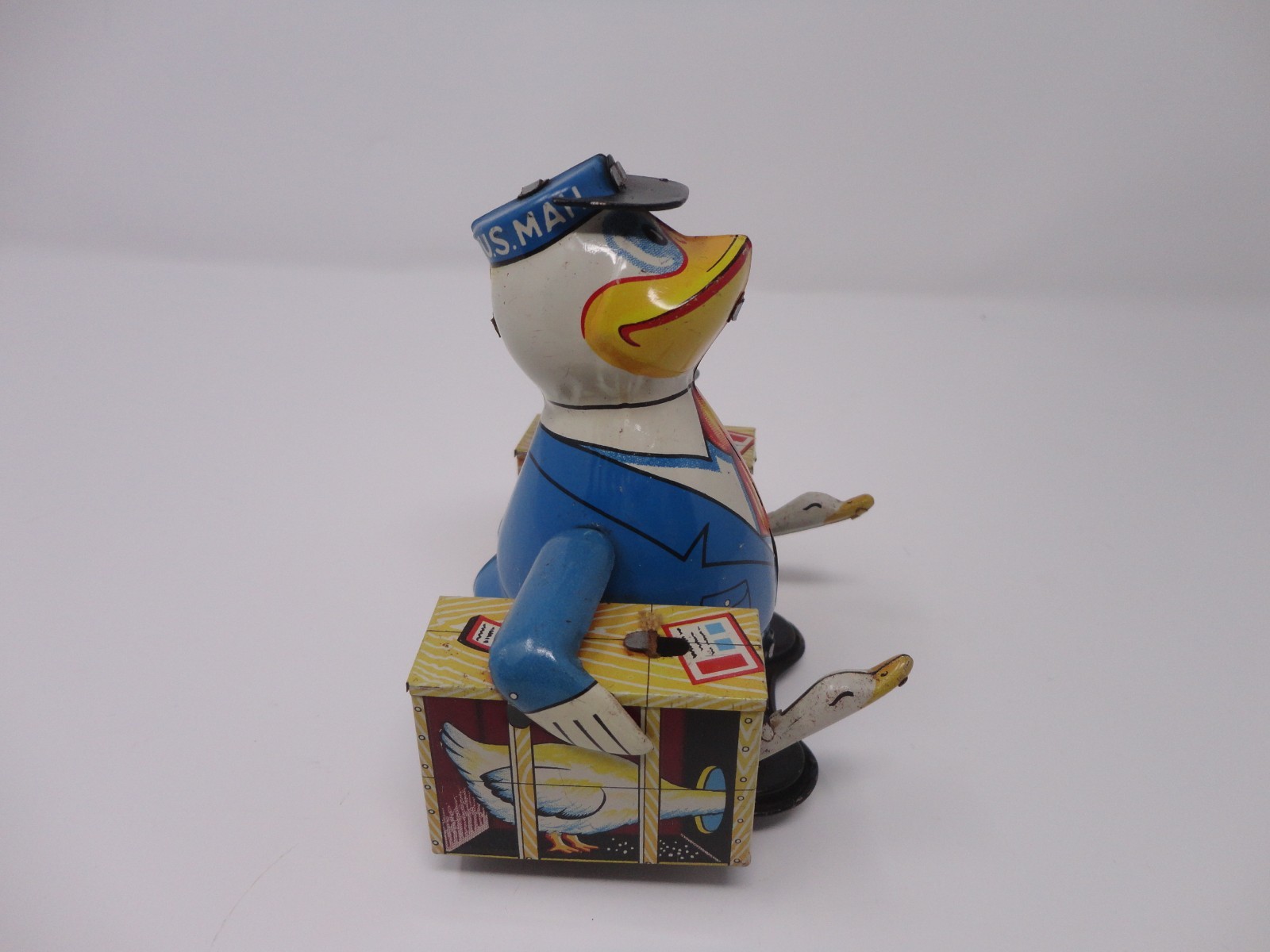 Vintage 1950s TPS Japan Tin Toy Wind Up Mailman Mail Duck