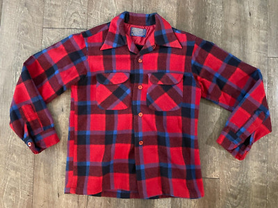 Vintage 1960s Kids Size Lrg Pendleton 100% Virgin Wool Lumber Jack Plaid Red USA