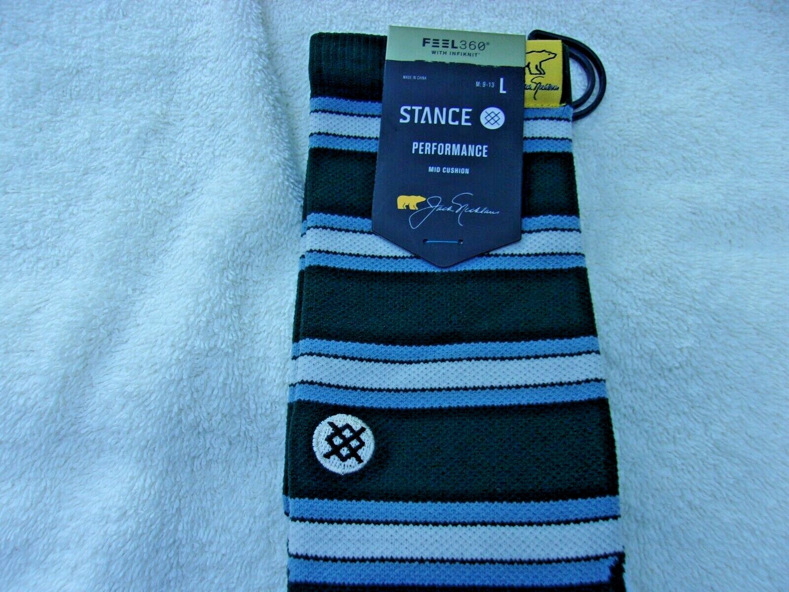 NWT Stance Feel 360 Performance socks, men's M, L, green, stripes, Jack Nicklaus