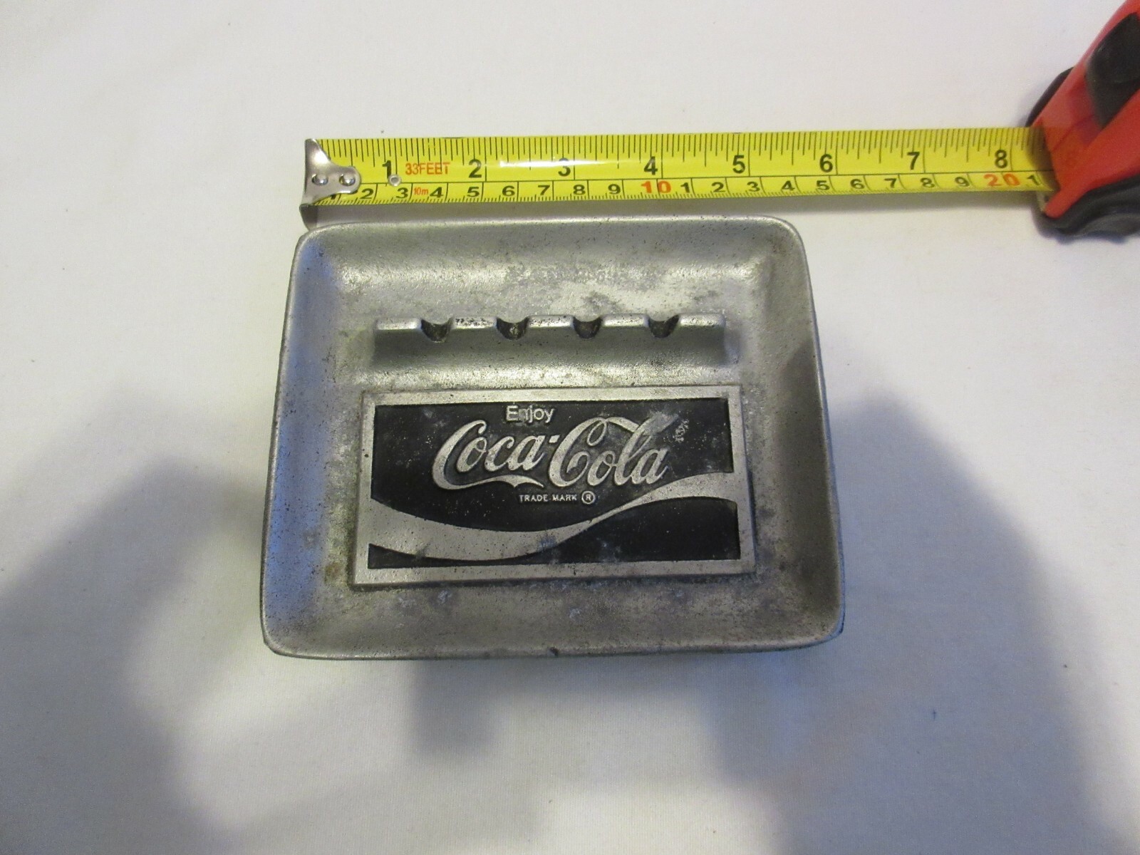 Vintage Cast Enjoy Coca-Cola Gray Metal Ashtray ? 1970s? Coke Cola Soda Rare 4x5