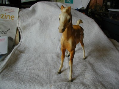 Vintage Hard Plastic Horse / colt Marx like stands 6 1/2 inches tall