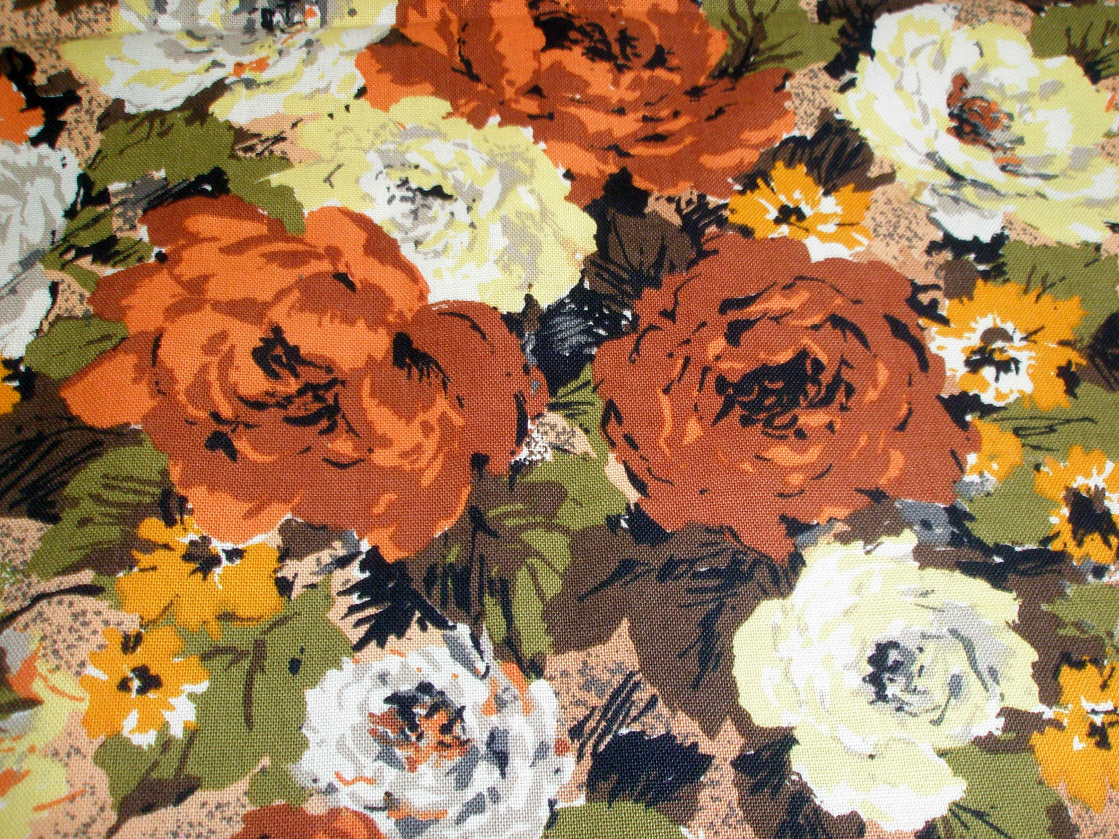 Vintage Drapery Fabric Floral Orange Brown Yellow Romance Pattern