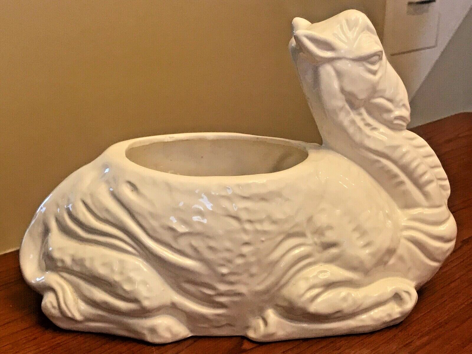 Vintage 1970s White Ceramic Camel Figure Planter Mann Japan 11