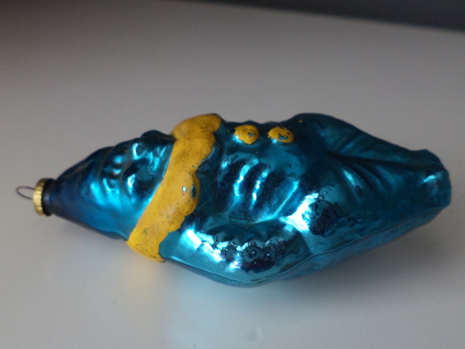 Vintage Blue & Gold Glass Clown Christmas Ornament - Japan