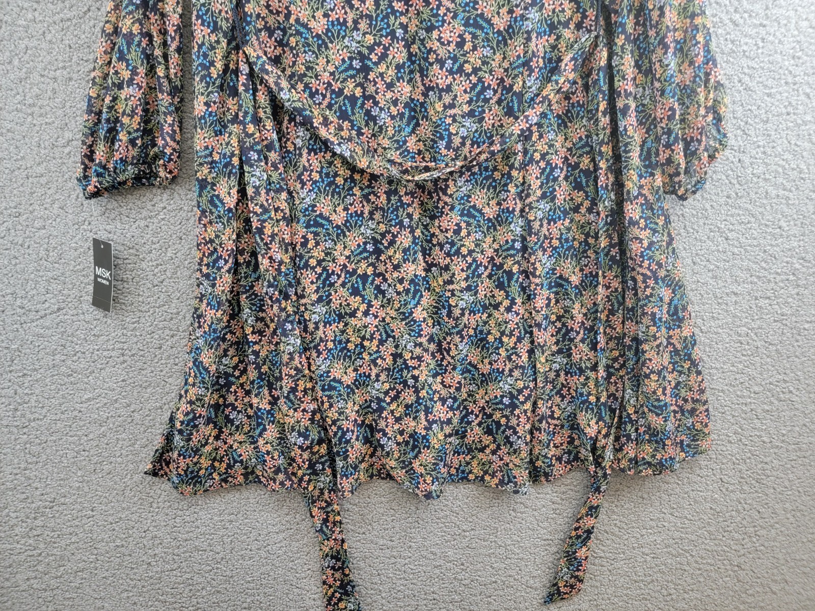 MSK Plus Size Floral-Print Chiffon Pintuck Shirtdress Women's 20W Navy Multi L/S - Picture 12 of 16