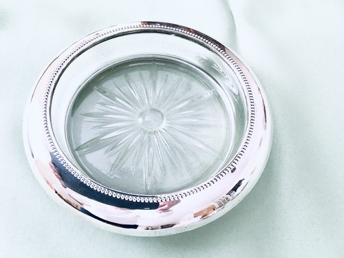 Vintage 6.5” round dish with sterling silver rim and 2 matching 4” dishes