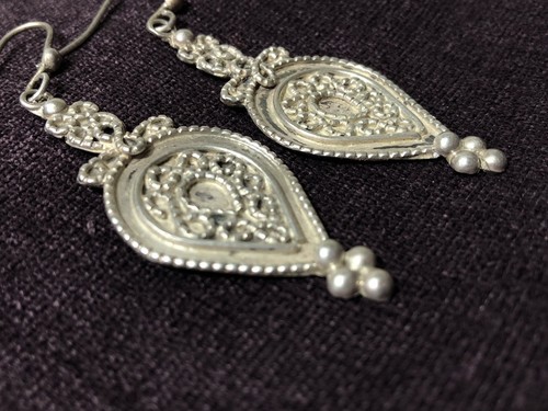 Unique Bali Sterling Silver 925 Filigree Inverted Tear Drop Earrings Large 2.25”