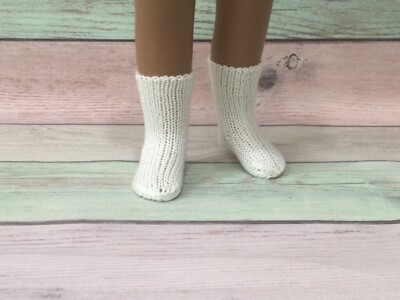 SASHA DOLL hand knitted off-white socks, long. FREE US SHIPPING 
