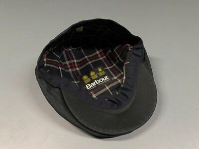 Barbour Wax Cotton Sylkoil Flat Cap size 7 1/4 59cm Dark Blue VGC