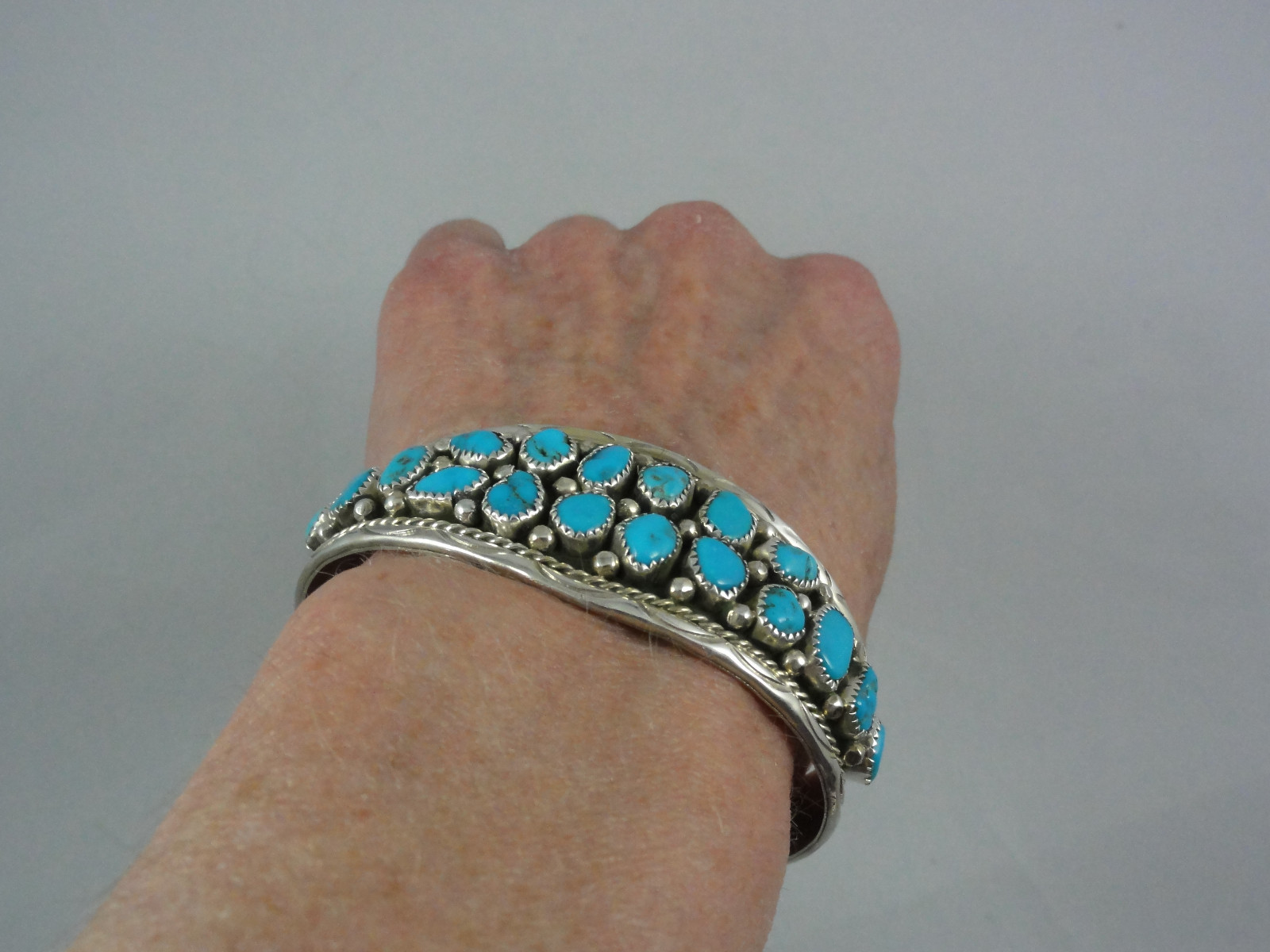 Estate Signed A Sterling Silver Turquoise Nugget Cuff Bracelet Southwestern