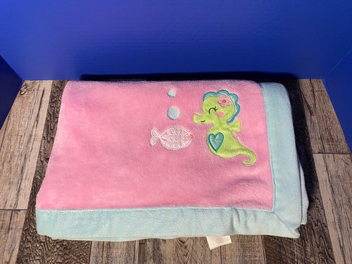 Seahorse Fish Bubble Pink Aqua Trim Soft Ocean Sea Lovey