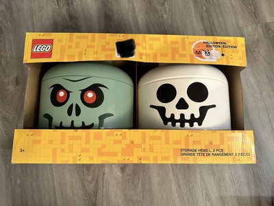 LARGE Lego Halloween Special Edition Storage Head 2 Piece Set Zombie/Skeleton