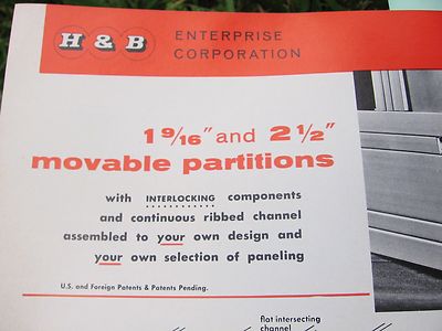 H & B Enterprise Corp. 1963 Catalog Asbestos Partitions  “Transitop” by J-M