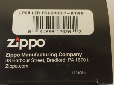 Zippo Brown Leather Lighter Pouch With Clip, Item LPCB, New In Box
