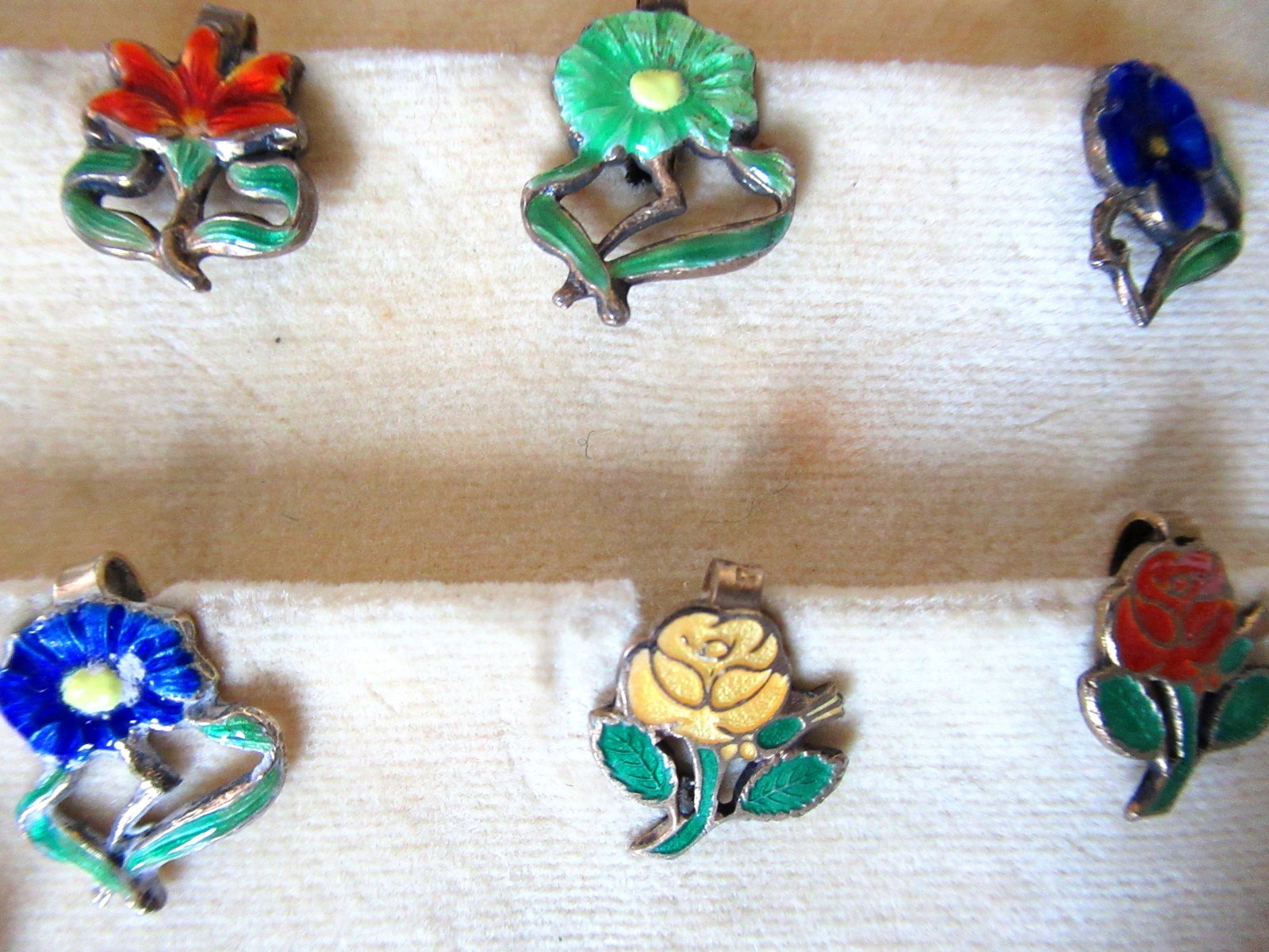 Antique Silver Napkin Clips Holders Enameled Floral Provincial Flowers Annora