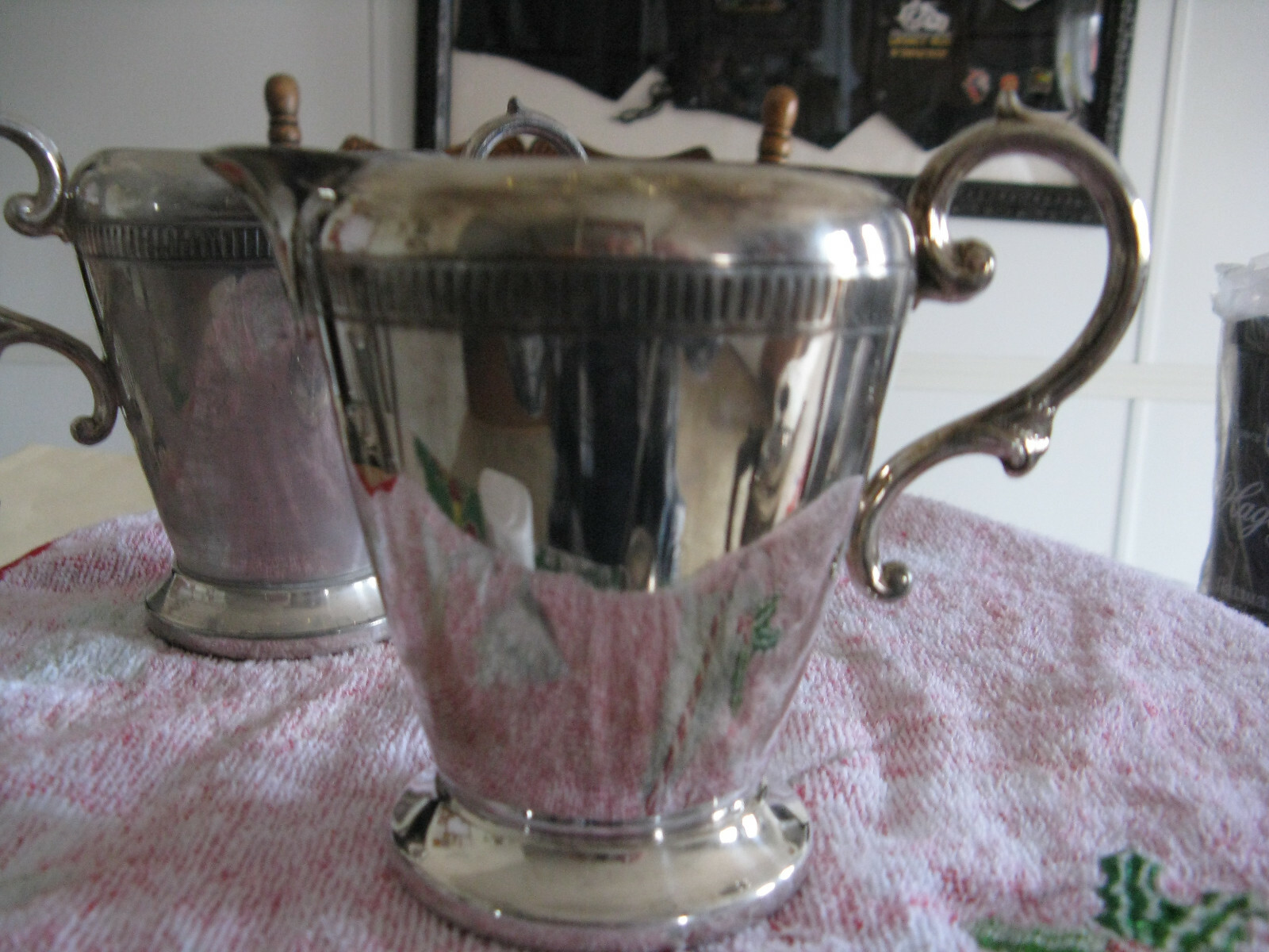 tall silver plated sugar and creamer4 1/5 in Canisil LTD imprinted on sugar bowl