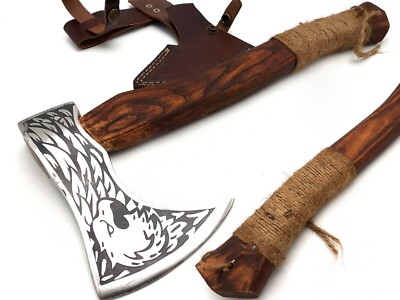 FORGE BLADE CUSTOM HANDMADE HUNTING TOMAHAWK HATCHET AXE AMERICAN WOOD COVER