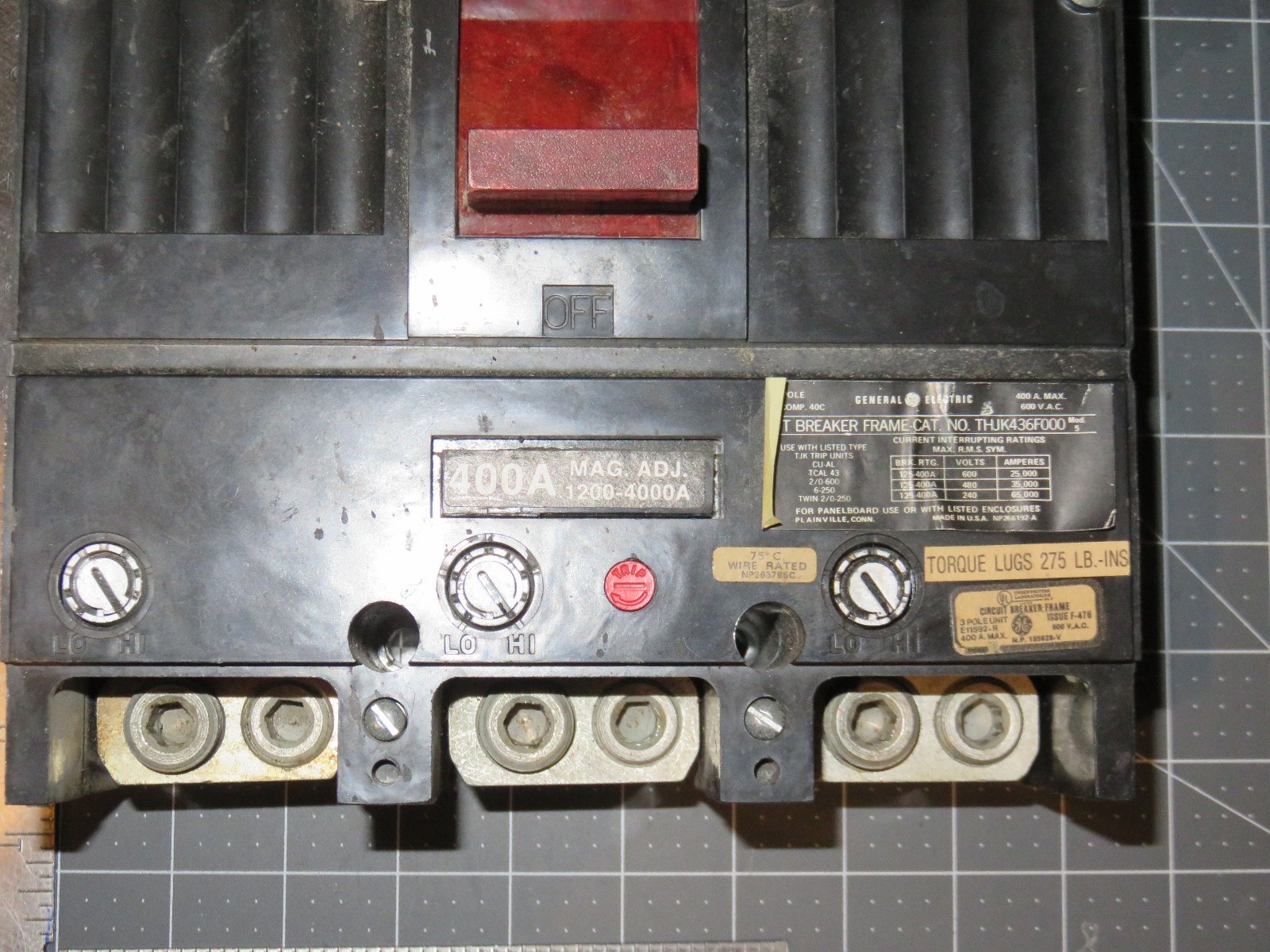 GE CIRCUIT BREAKER THJK436F000 400 AMP 600 VOLT 3 POLE W/400A TRIP