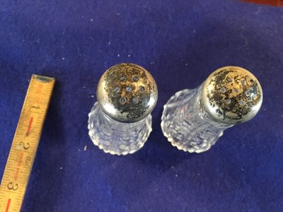 GLASS SALT AND PEPPER SHAKERS STERLING SILVER LIDS NO DAMAGE