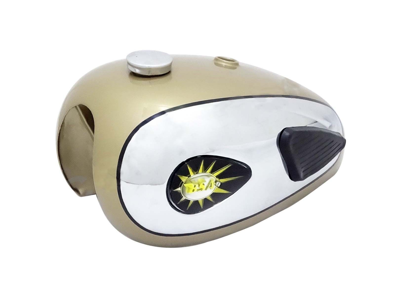 BSA A7 A10 Super Rocket Golden Chrome Fuel Tank With Knee Pad Cap & Tap 