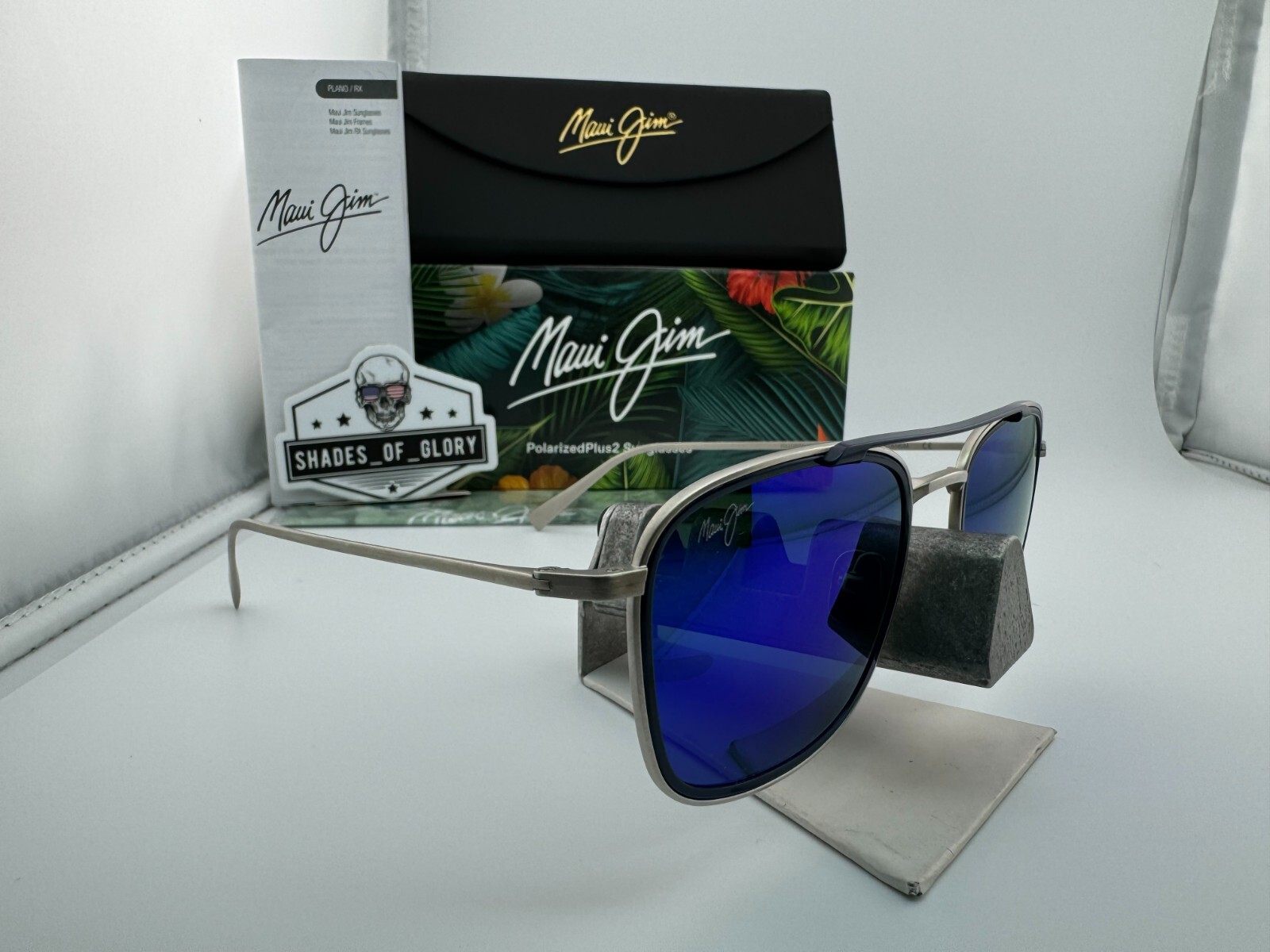 Pre-owned Maui Jim Following Seas Mj 555-17m Silver Blue Hawaii Polarized Sunglasses
