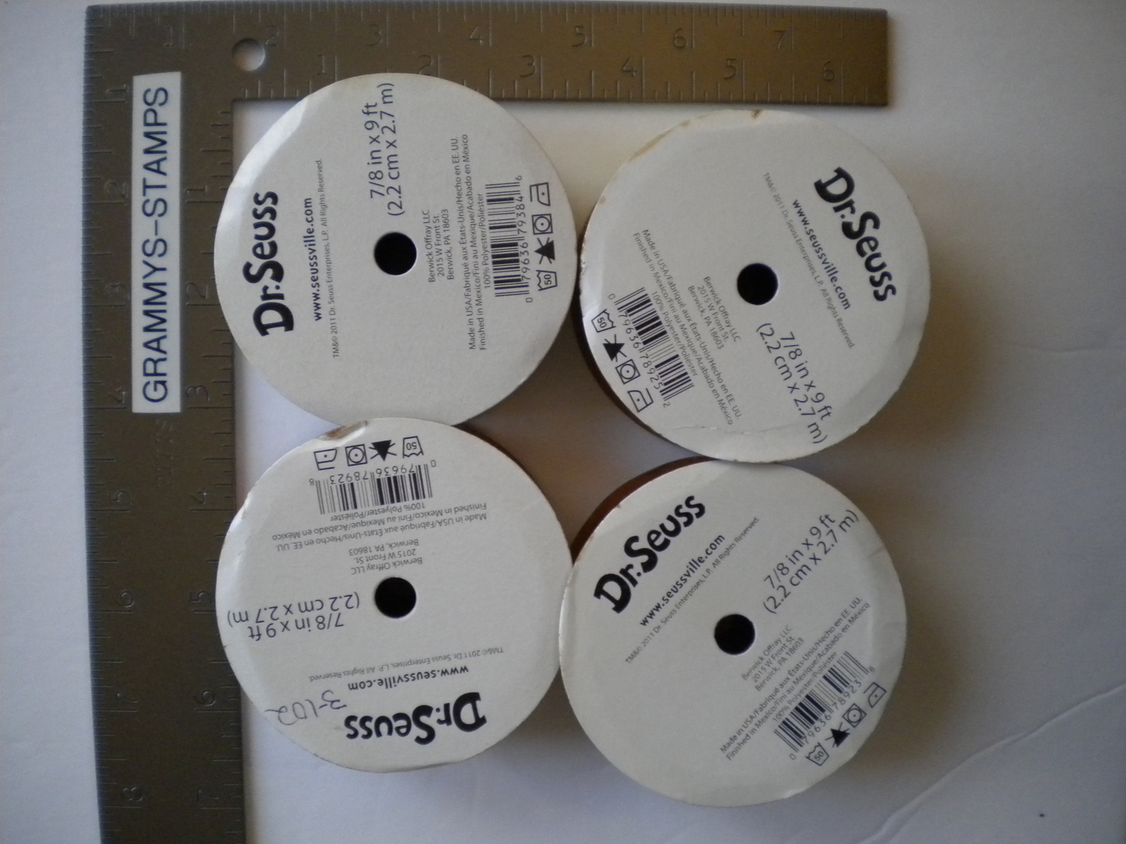 Offray Satin Ribbon Dr Seuss Cat In Hat Fish LOT of 4 Rolls Novelty 7/8in X 9ft