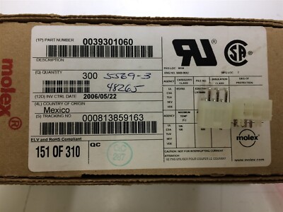 39301060 MOLEX 39-30-1060 CONN HEADER R/A 6POS 4.2MM 14 PIECES