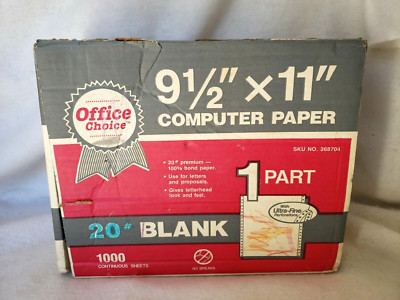 OFFICE CHOICE #20 Blank 1000 Continuous Sheets 9.5''x11'' Computer Paper #368704