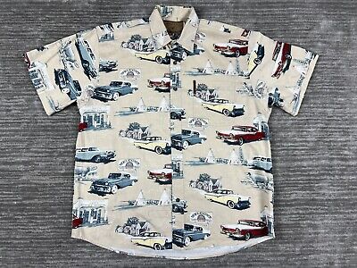 North River Outfitters Shirt Mens Large Short Sleeve Button Up Route 66 Cars