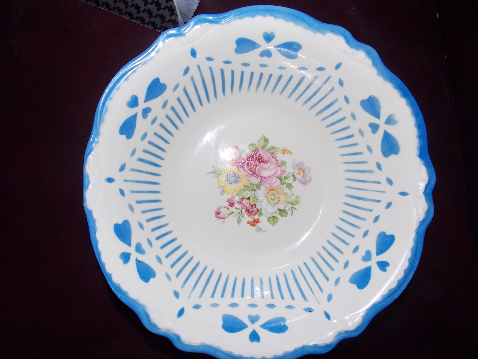 Homer Laughlin Blue Rim VIRGINIA ROSE  Serving Bowl, Blue lace made in usa