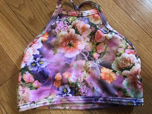 Details Dancewear Set, Lace Floral Briefs & Floral High Neck Mesh Back Top SZ XL