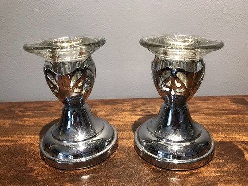 Farber Bros Krome-Kraft  Duchess Filigree Pair Candle Holders: Signed: 2