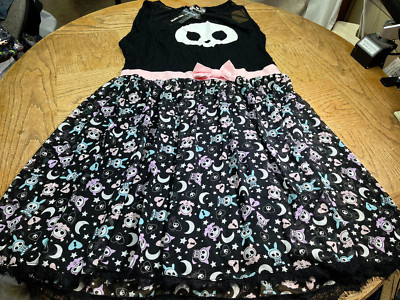 Hot Topic NWT NEW Skelanimals Kit Cat Bat Bunny Bow Tank Top Skater Dress Size 2