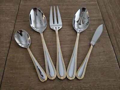 Reed & Barton Everyday Kendrick Gold Beaded 5 Piece Hostess Set New, Never Used