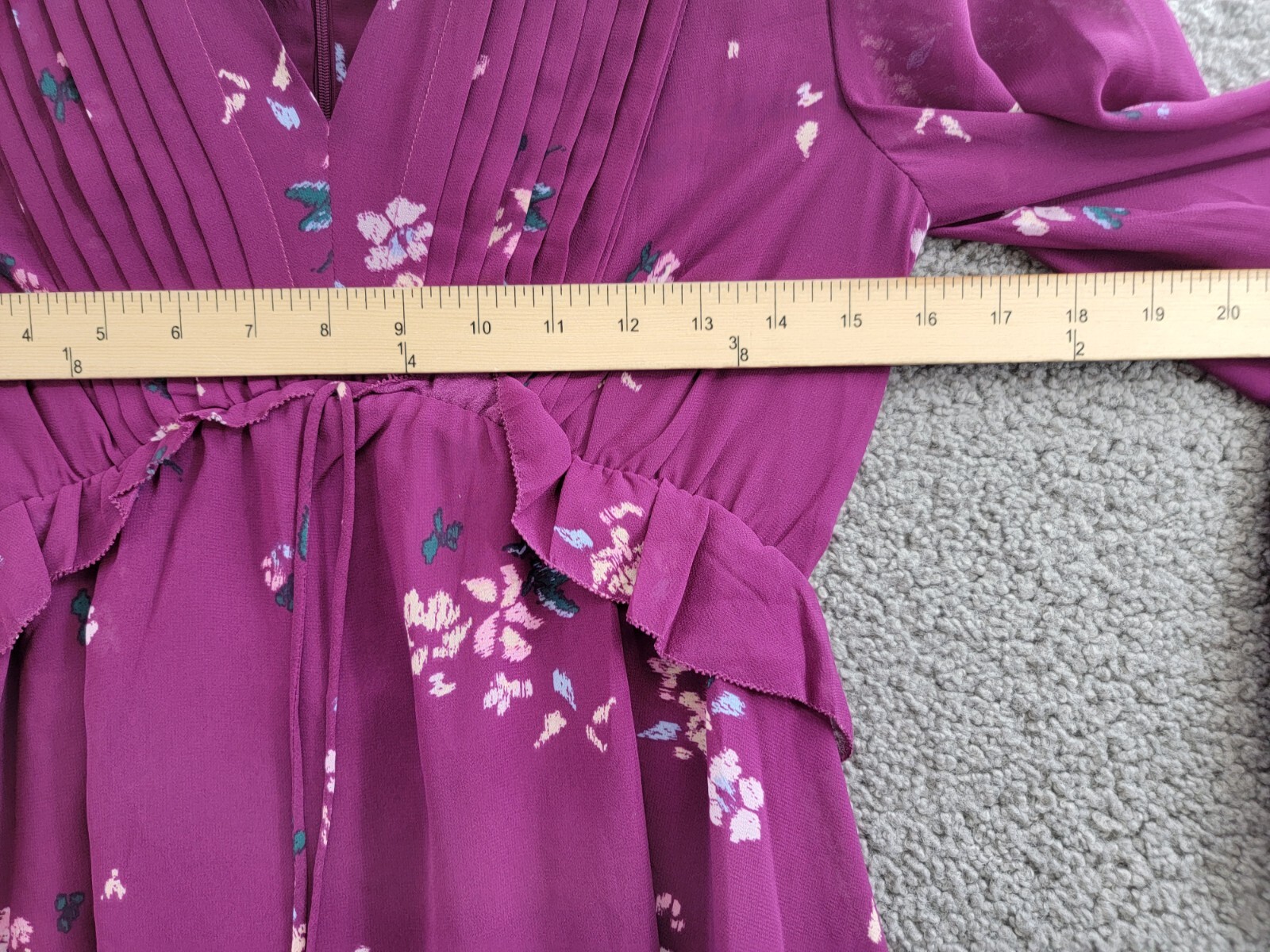 Steve Madden Rami Chiffon Pintuck-Detail Floral-Print Dress Women's XS Plum L/S - Picture 13 of 16