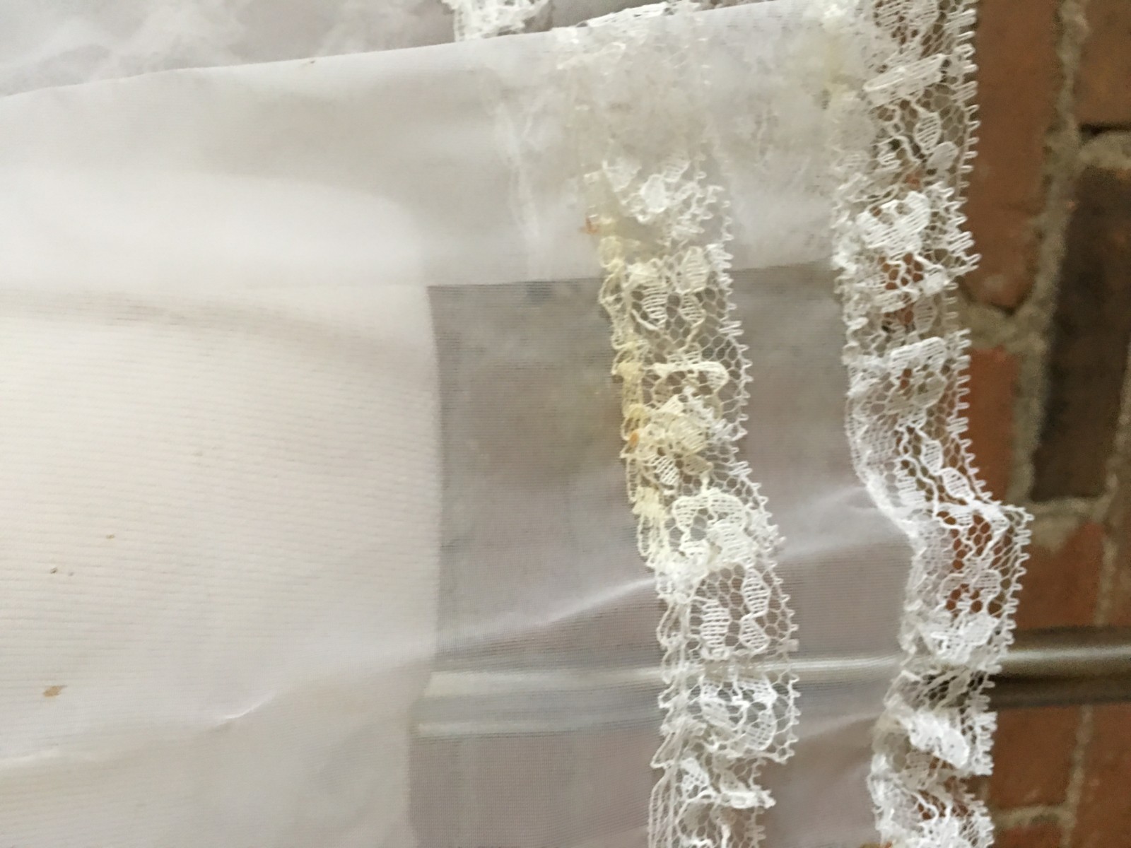 Vintage Mid Century White Sheer Half Apron Lace Trim Pocket Bells and Bow Accent