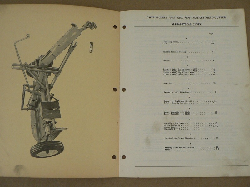 A601 Case Rotary Field Cutter 603 605 Parts Catalog Service Repair List 1959
